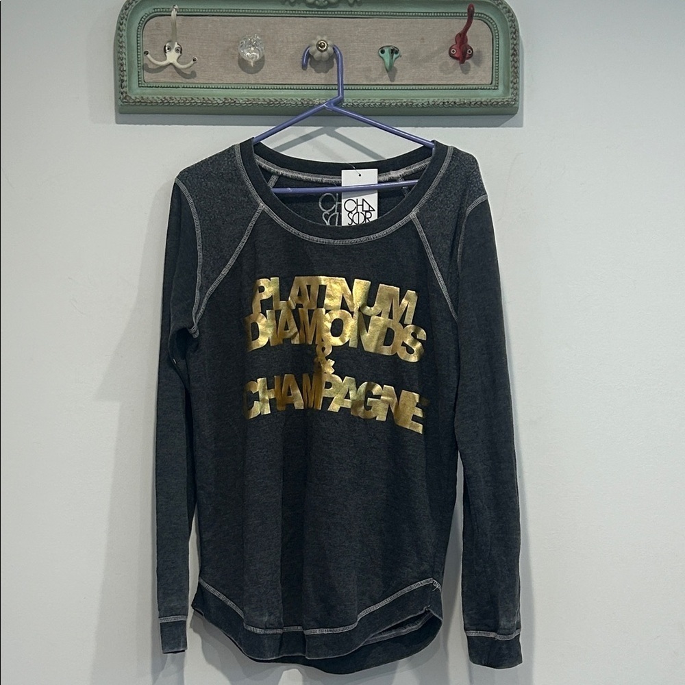 Chaser Charcoal Grey Gold Graphic Luxury Energy Sweatshirt Oversized Small New
